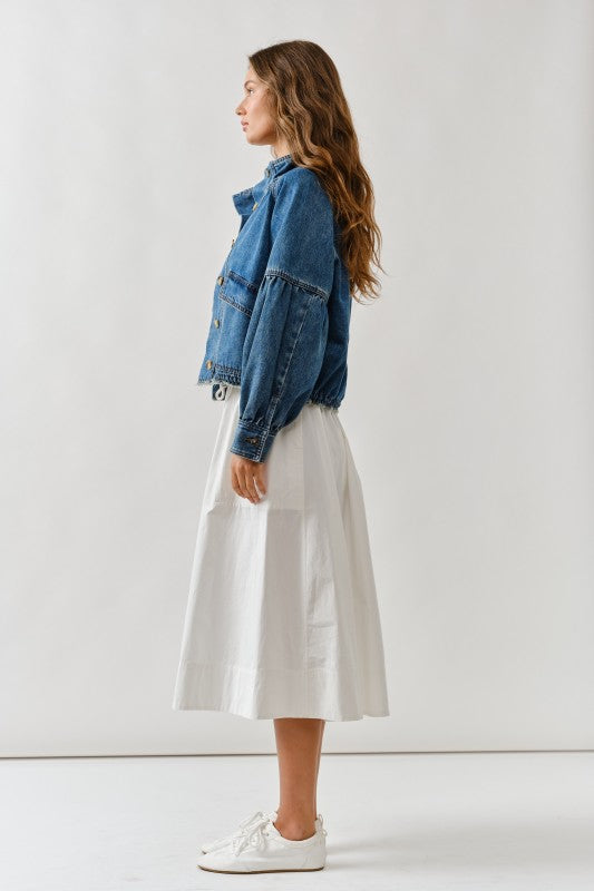 Ballon Sleeve Twill Jacket Drawsting Waist