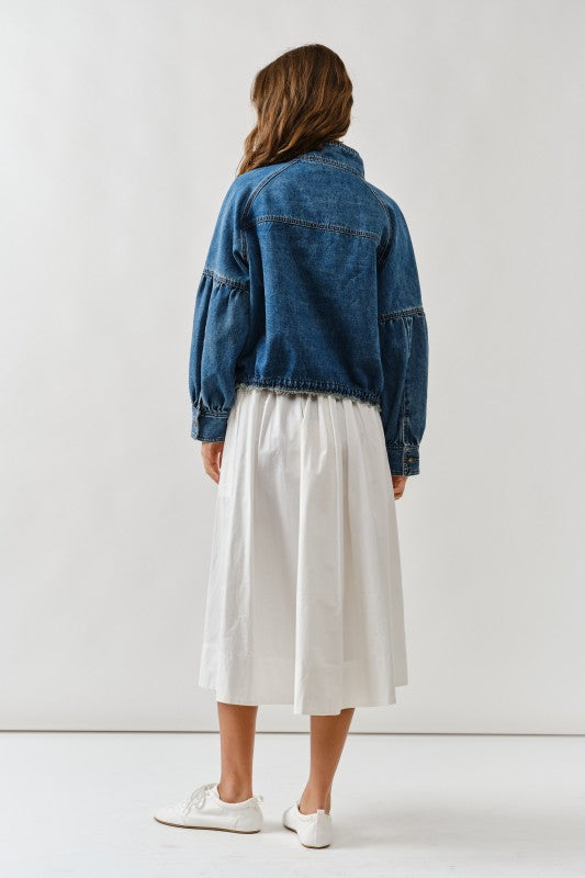 Ballon Sleeve Twill Jacket Drawsting Waist