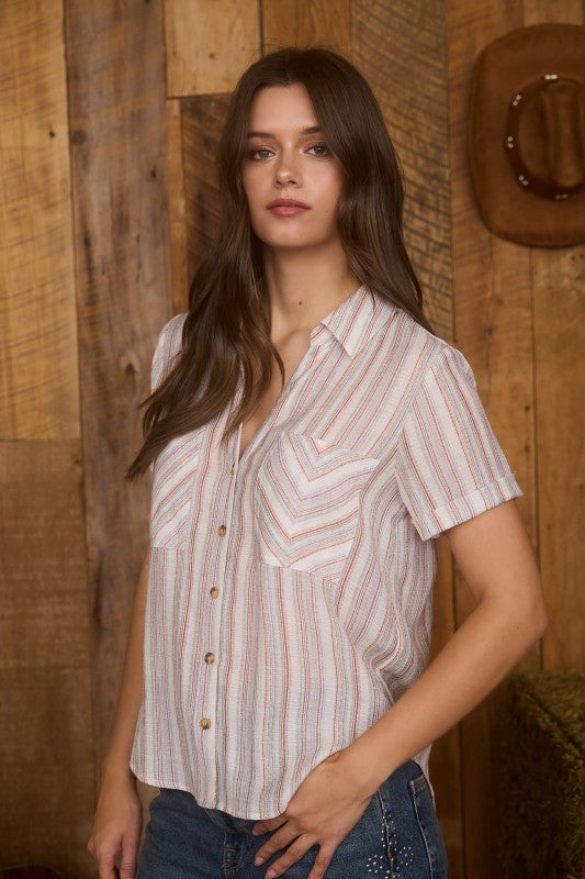 STRIPE BUTTON DOWN TOP