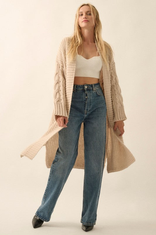 PREMIUM LINE | RIB KNIT OPEN FRONT CABLE KNIT CARDIGAN | NEW COLOR