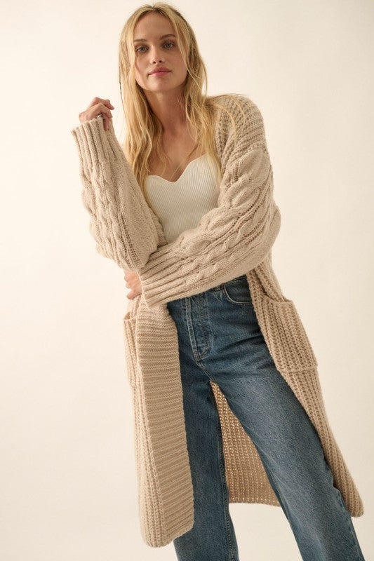 PREMIUM LINE | RIB KNIT OPEN FRONT CABLE KNIT CARDIGAN | NEW COLOR