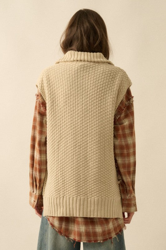 CABLE KNIT RELAXED FIT HALF ZIP SWEATER VEST | CREAM