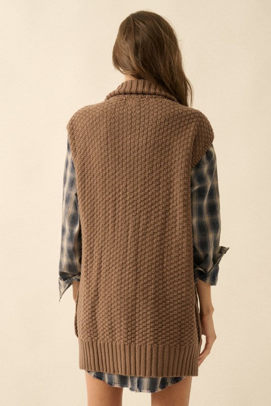 CABLE KNIT RELAXED FIT HALF ZIP SWEATER VEST | ESPRESSO