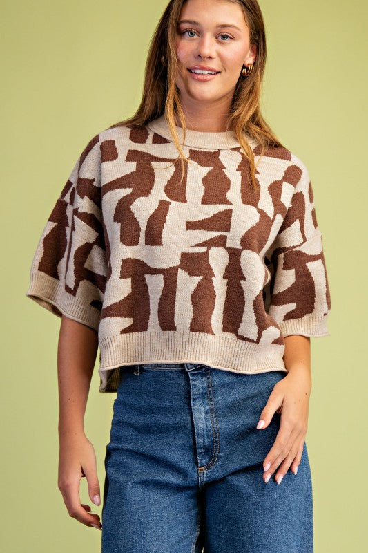 THE GEOMETRIC SHORT SLEEVE SWEATER TOP | NEW COLOR