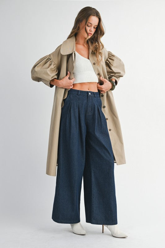 SCALLOP DETAILED BALLOON SLEEVE TRENCH COAT