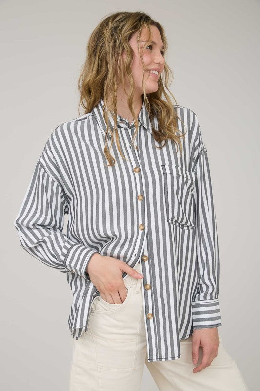 STRIPE COLLARED BUTTON DOWN SHIRT | NEW COLOR