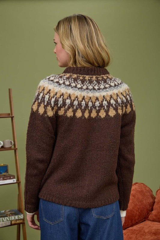 FAIR ISLE PATTERN KNIT CARDIGAN