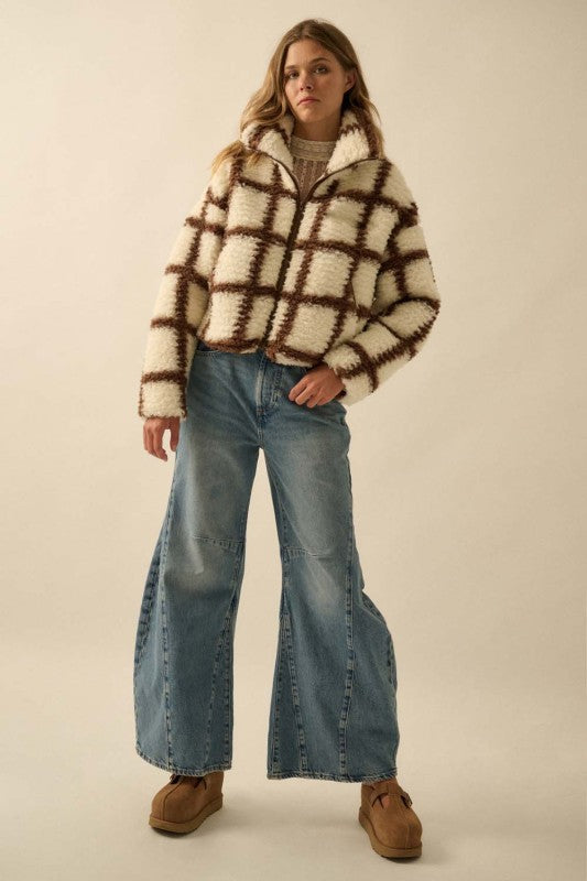 CHECK-PRINT ZIP UP JACKET