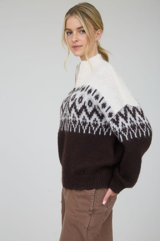FAIR ISLE ZIPPER SWEATER