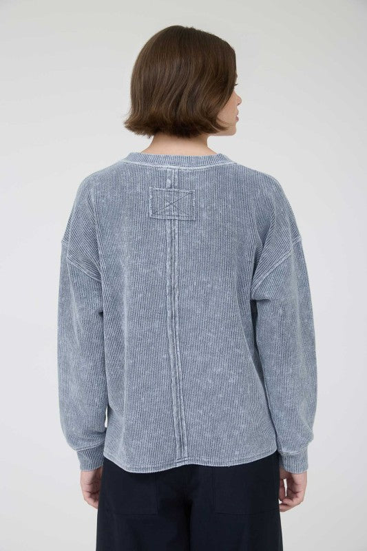 WASHED LONG SLEEVE RIB KNIT TOP