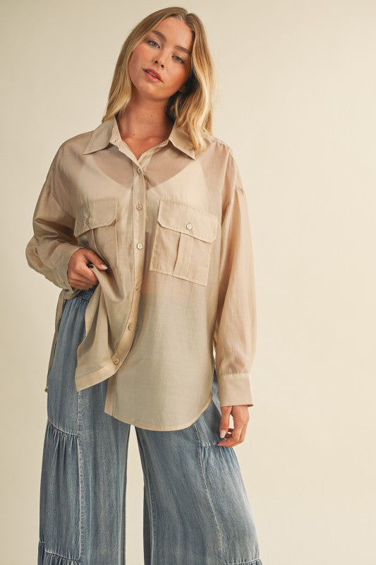 THE AURA SHEER CARGO POCKET BUTTON UP | RESTOCKED