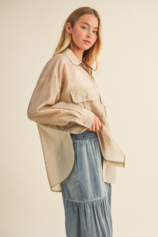 THE AURA SHEER CARGO POCKET BUTTON UP | RESTOCKED