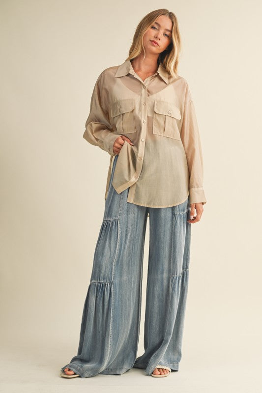 THE AURA SHEER CARGO POCKET BUTTON UP | RESTOCKED