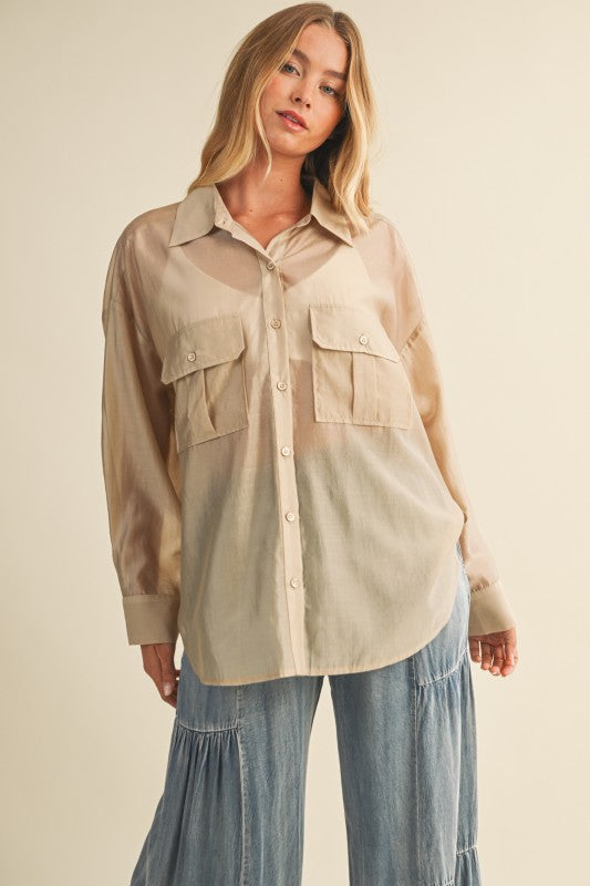 THE AURA SHEER CARGO POCKET BUTTON UP | RESTOCKED