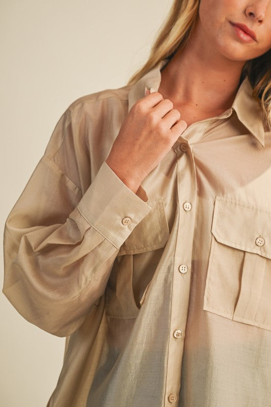 THE AURA SHEER CARGO POCKET BUTTON UP | RESTOCKED