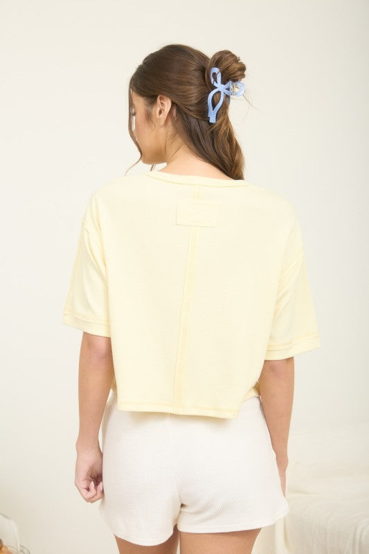 BOXY SHORT SLEEVE KNIT HENLEY TOP