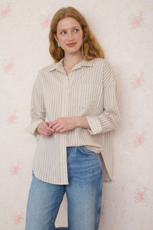 STRIPED COLLARED LONG SLEEVE SHIRT