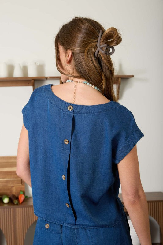 THE DARK CHAMBRAY BUTTON BACK TOP | RESTOCKED
