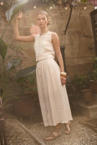 THE SMOCKED WAIST RUFFLE DETAIL BUTTON DOWN MIDI SKIRT