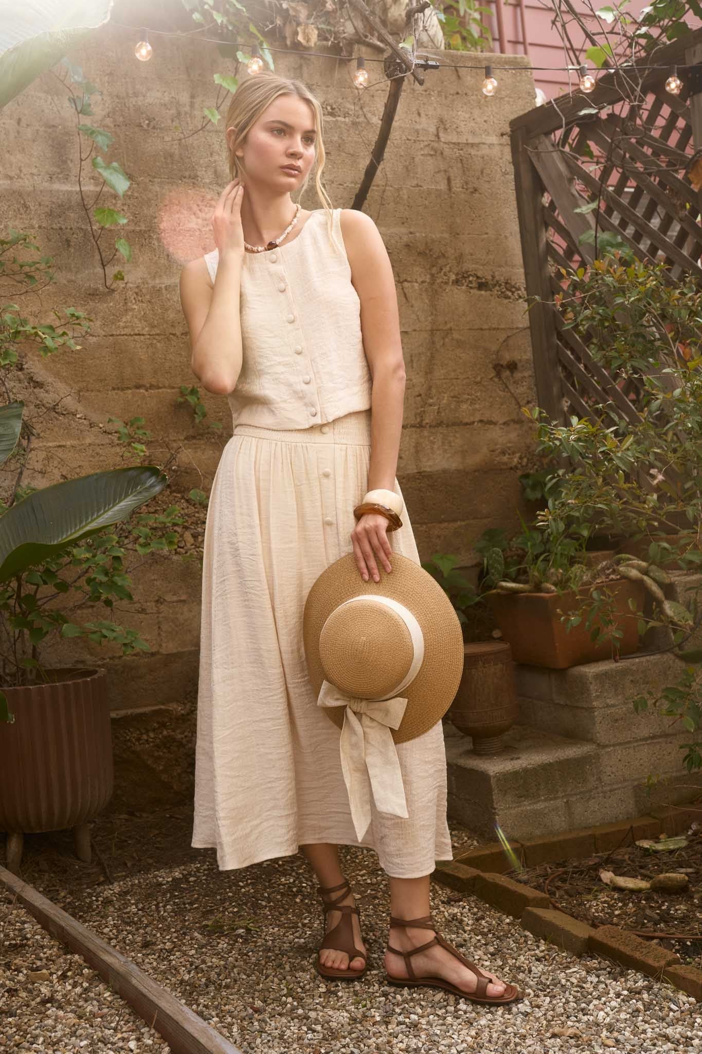 THE SMOCKED WAIST RUFFLE DETAIL BUTTON DOWN MIDI SKIRT