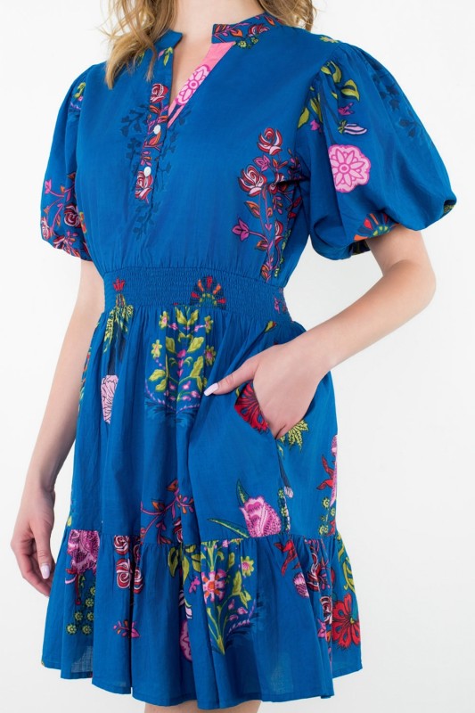 BY THML | THE EMBROIDERED PUFF SLEEVE SMOCKED DRESS