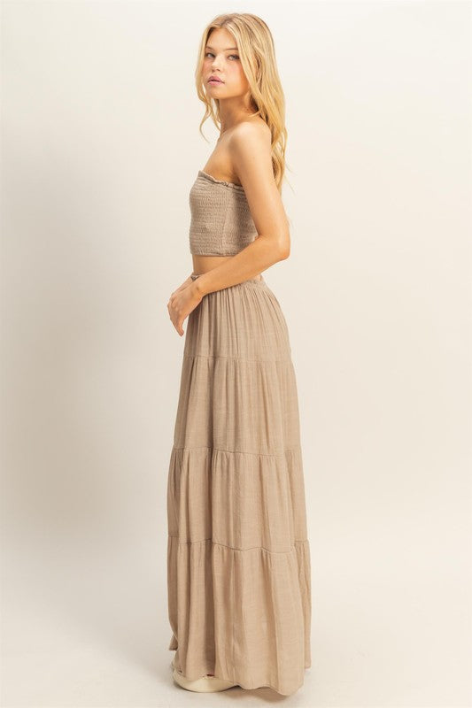 SMOCKED STRAPLESS TOP AND SKIRT SET | 3 RESTOCKED