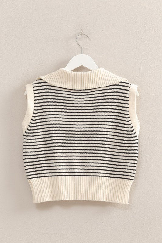 STRIPED KNIT COLLARED TOP