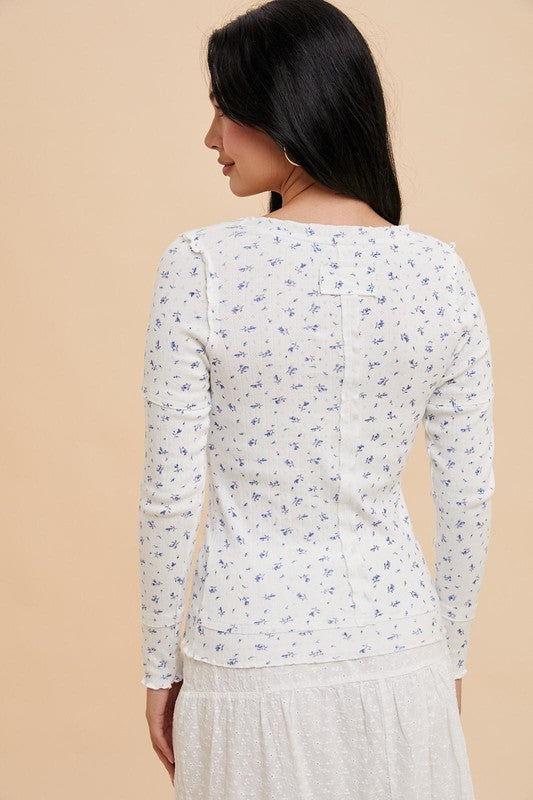 LETTUCE EDGE COTTON FLORAL TOP