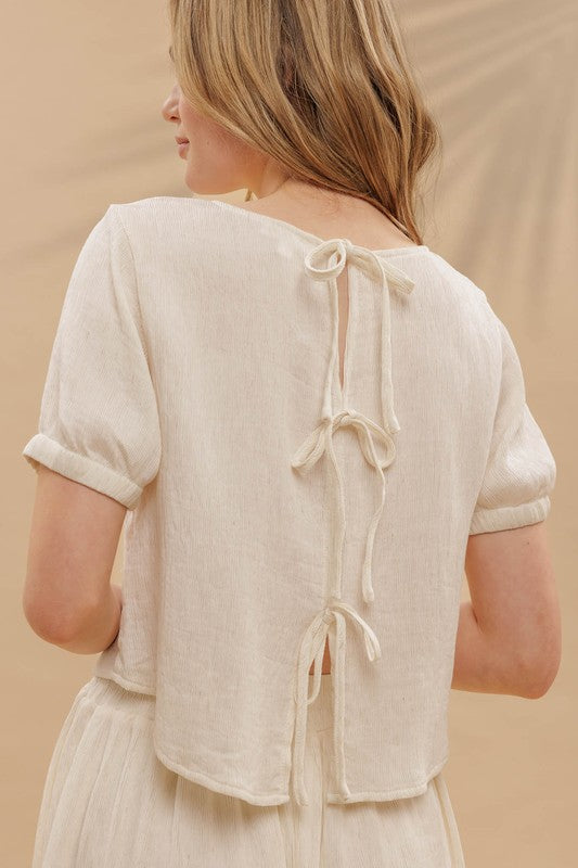 PUFF SLEEVE BACK TIE SHIRT
