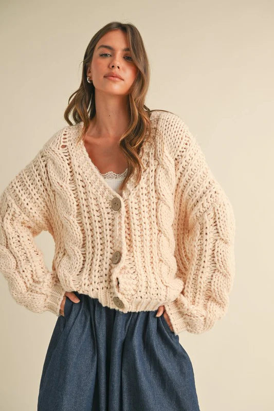 CHUNKY KNIT BUTTON DETAILED CARDIGAN
