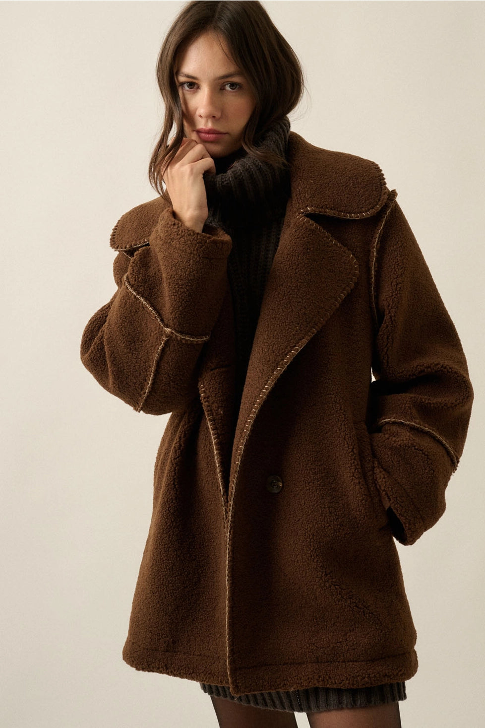 THE ASPEN BLANKET-STITCH JACKET | CHOCOLATE