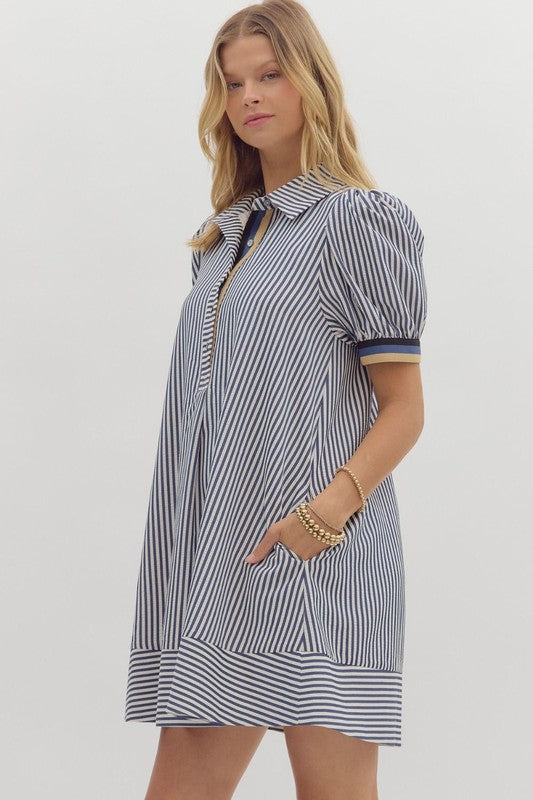 THE STRIPED PUFF SLEEVE SHIRT DRESS