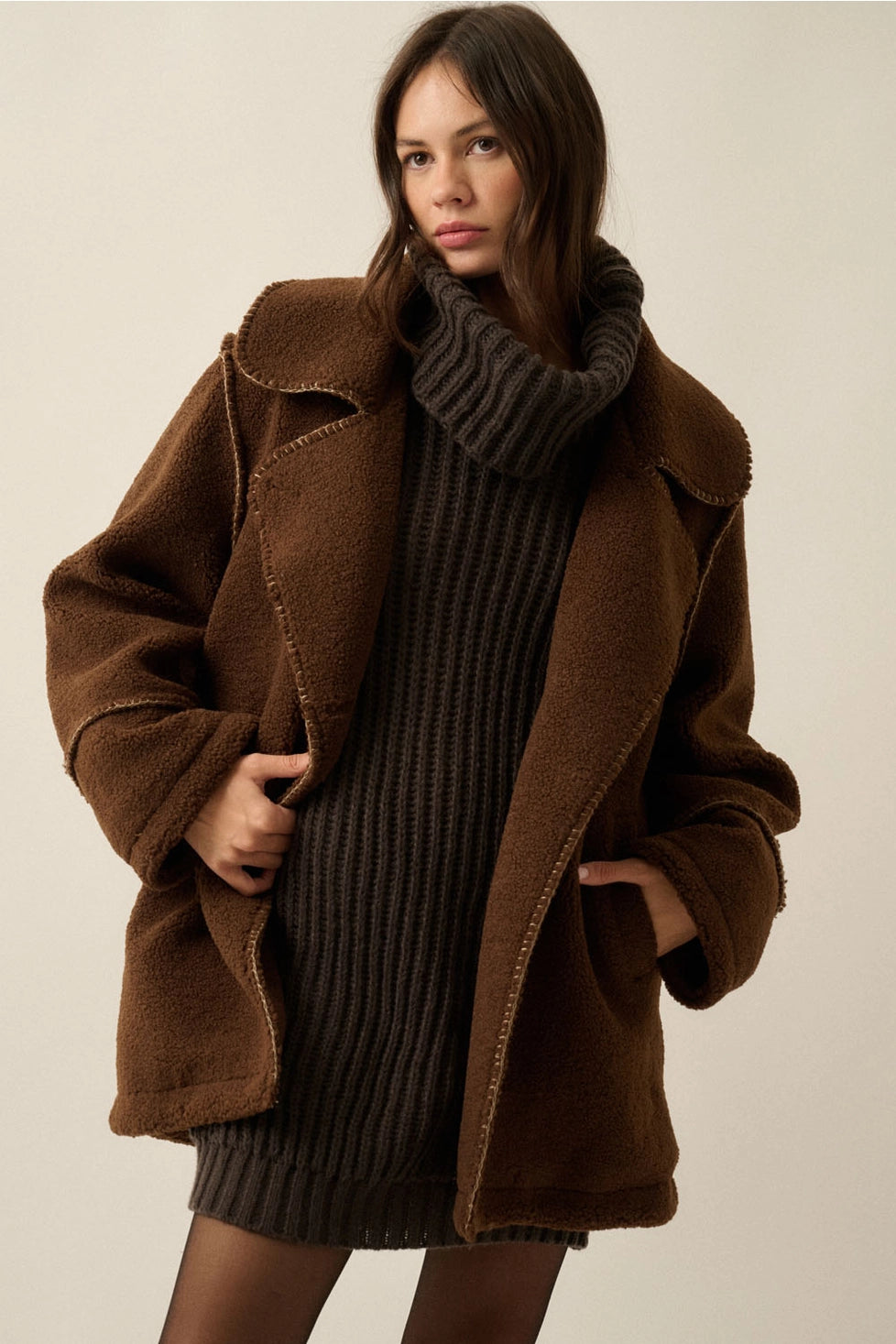 THE ASPEN BLANKET-STITCH JACKET | CHOCOLATE
