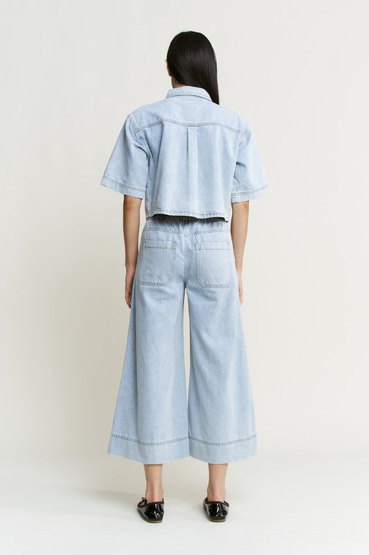 MICA DENIM | HIGH RISE WIDE LEG CROPPED PANTS