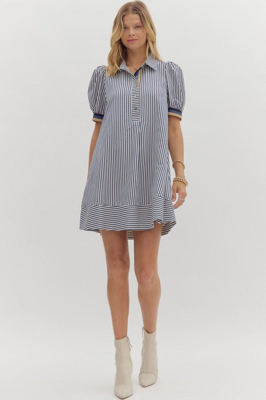 THE STRIPED PUFF SLEEVE SHIRT DRESS