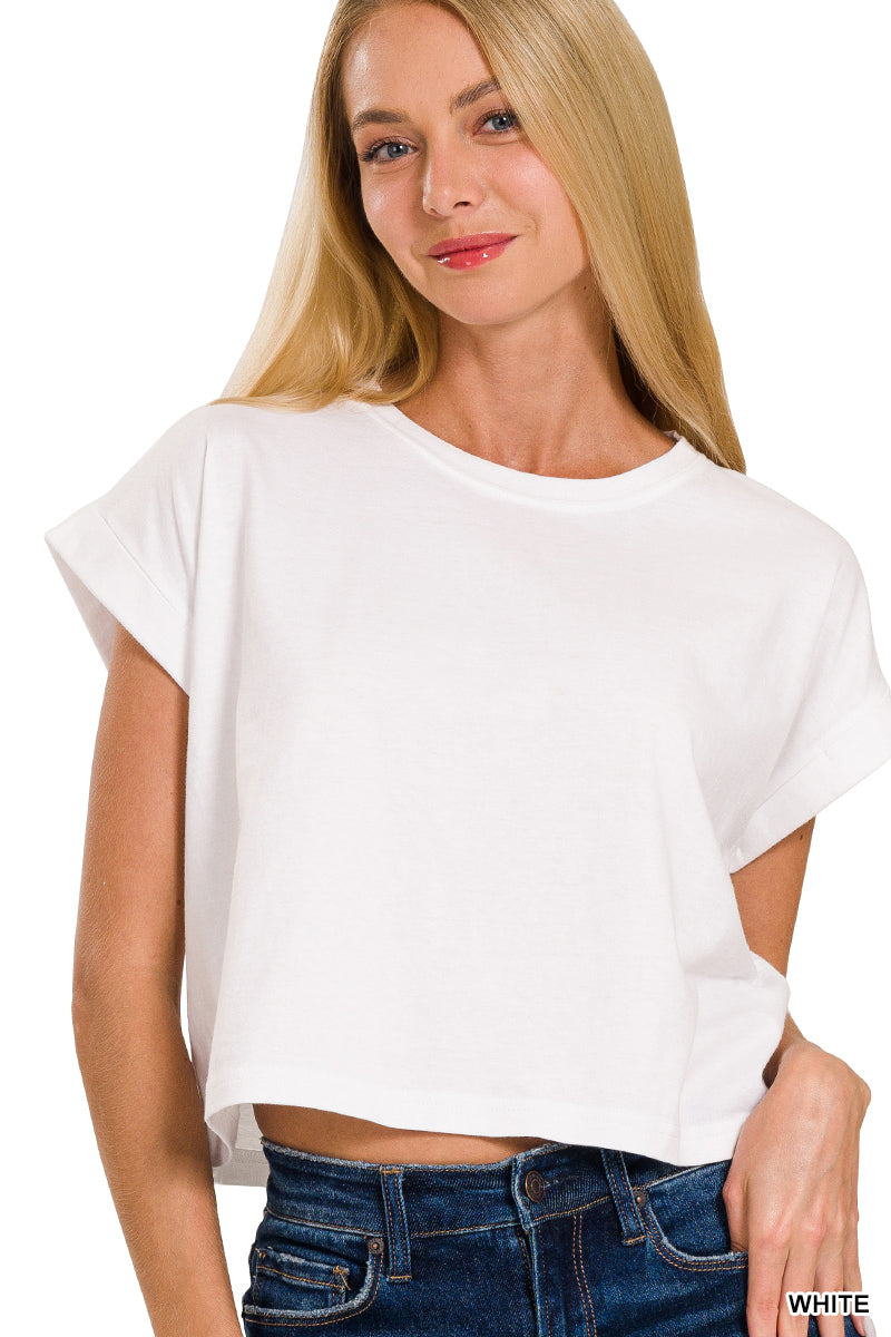 COTTON FOLDED SLEEVE TOP | RESTOCKED