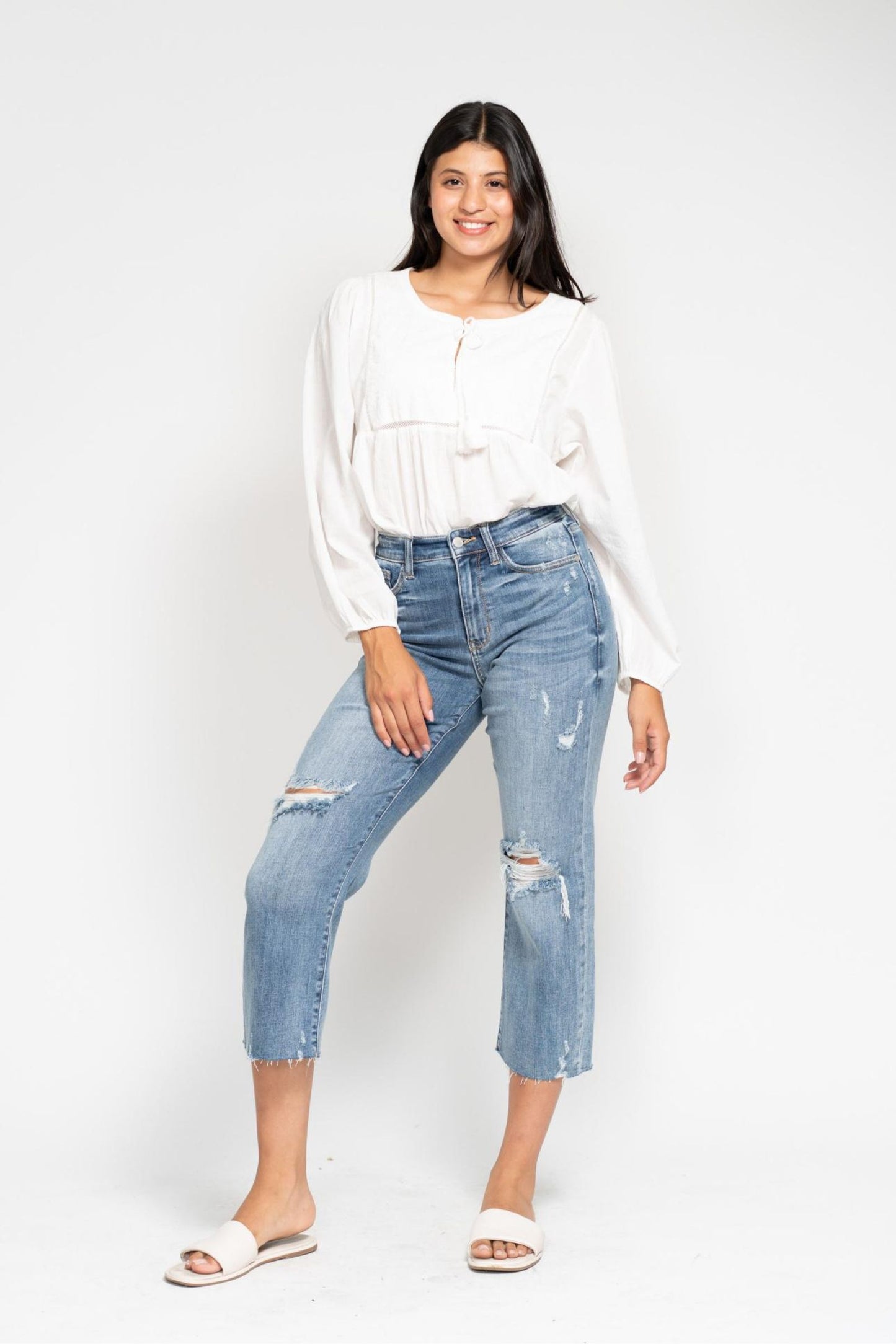 JUDY BLUE | CROPPED WIDE LEG JEANS