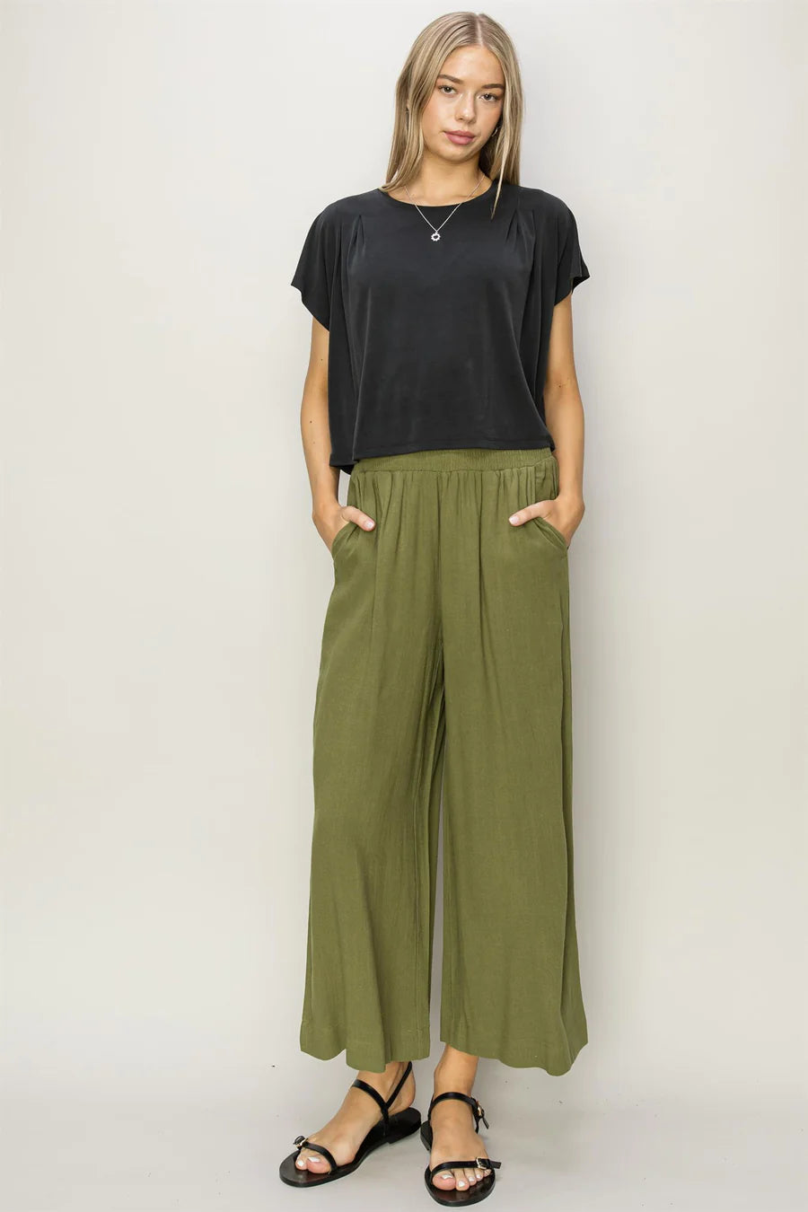 LINEN HIGH WAIST WIDE LEG TROUSERS