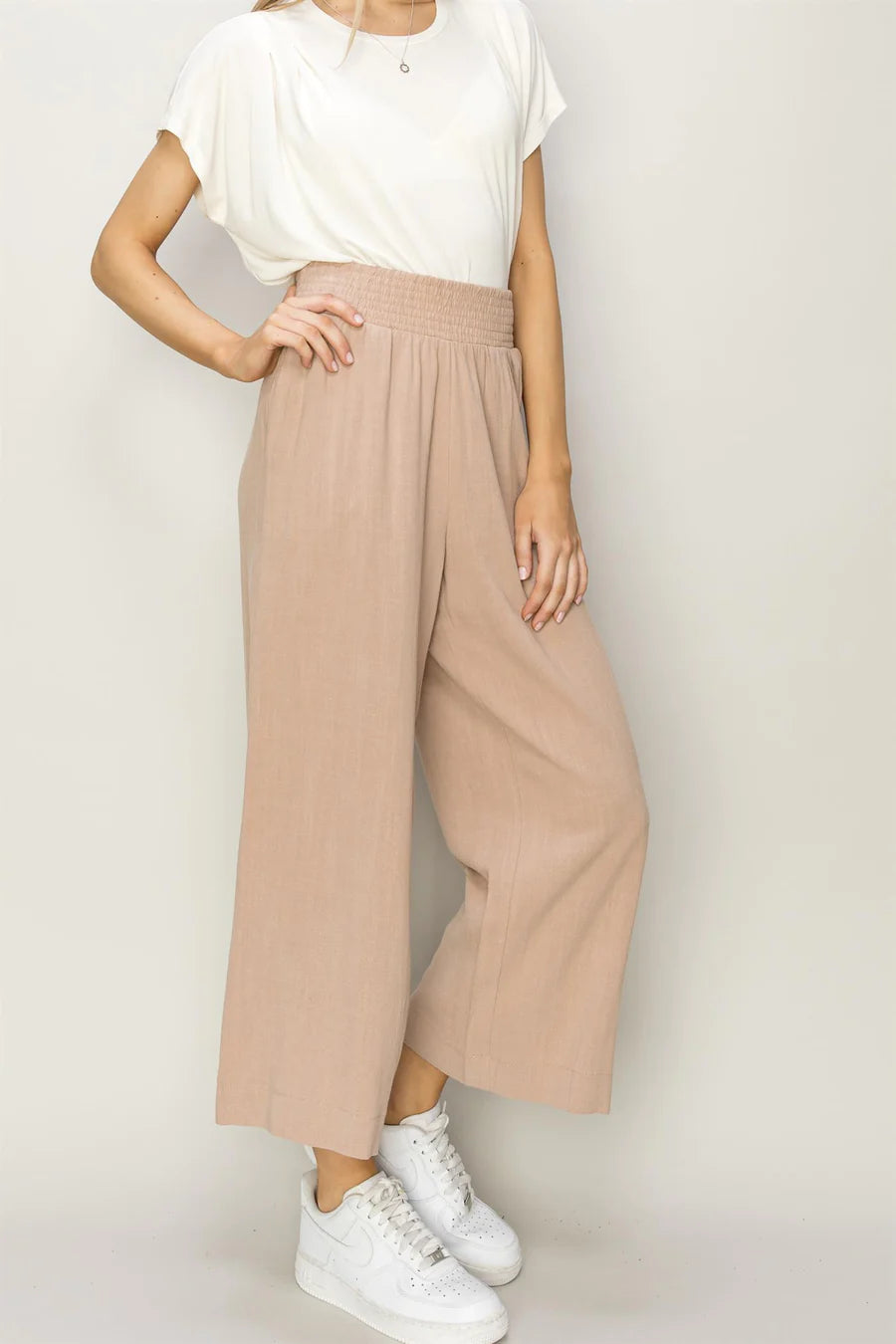 LINEN HIGH WAIST WIDE LEG TROUSERS