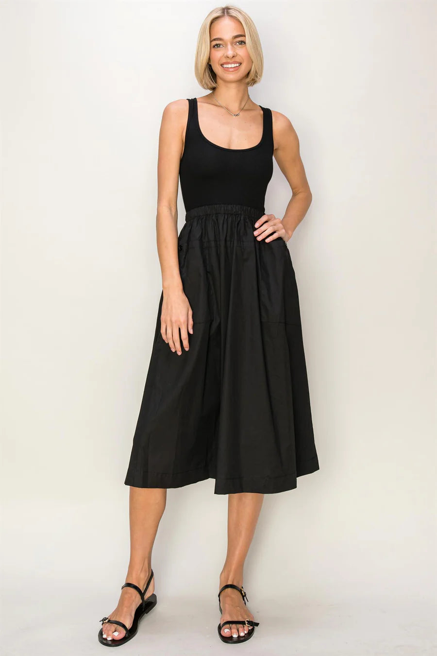 MIXED MEDIA SLEEVELESS MIDI DRESS
