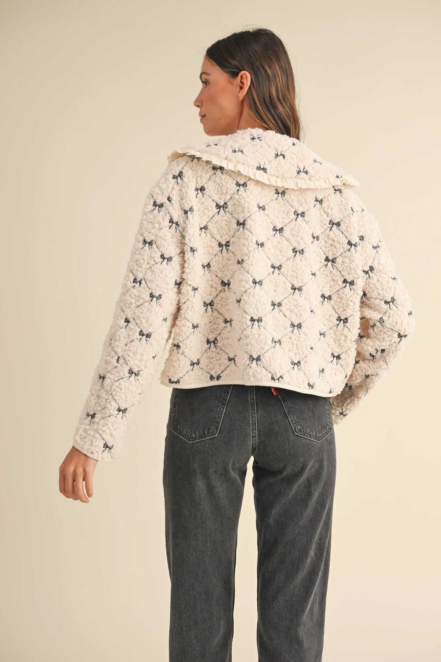 PREMIUM LINE | PETER PAN BOW EMBROIDERED QUILTED SHERPA JACKET | RESTOCKED