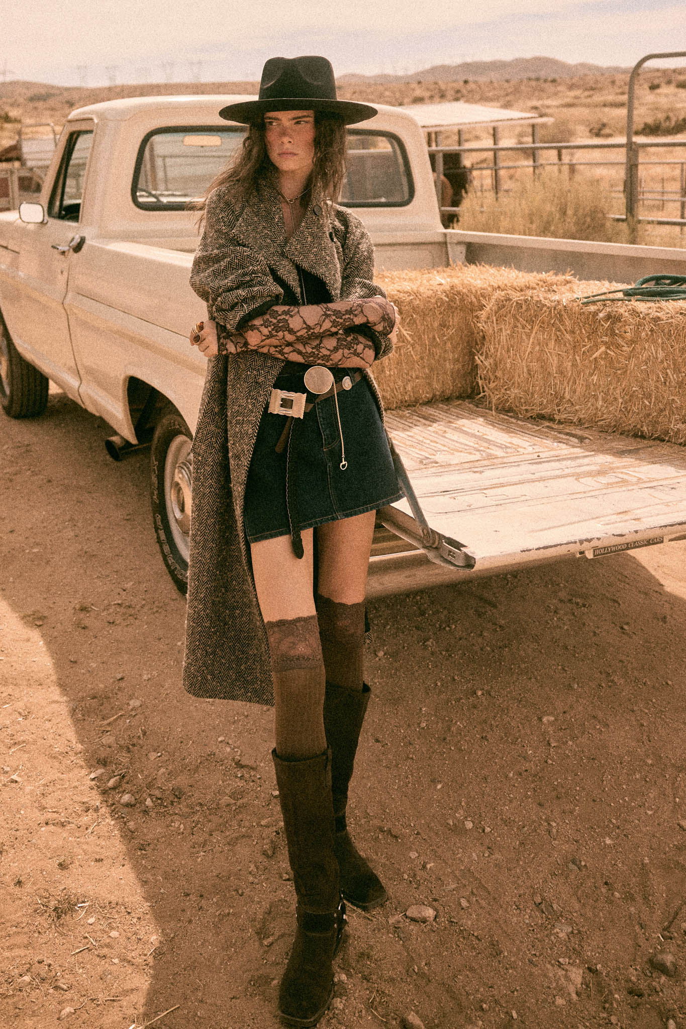 THE ELOISE HERRINGBONE TWEED BELTED OVERCOAT