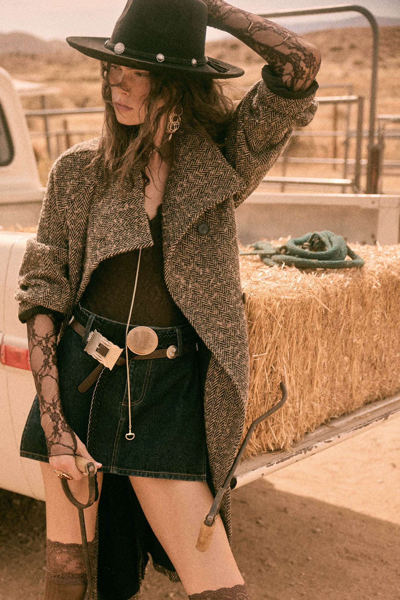 THE ELOISE HERRINGBONE TWEED BELTED OVERCOAT