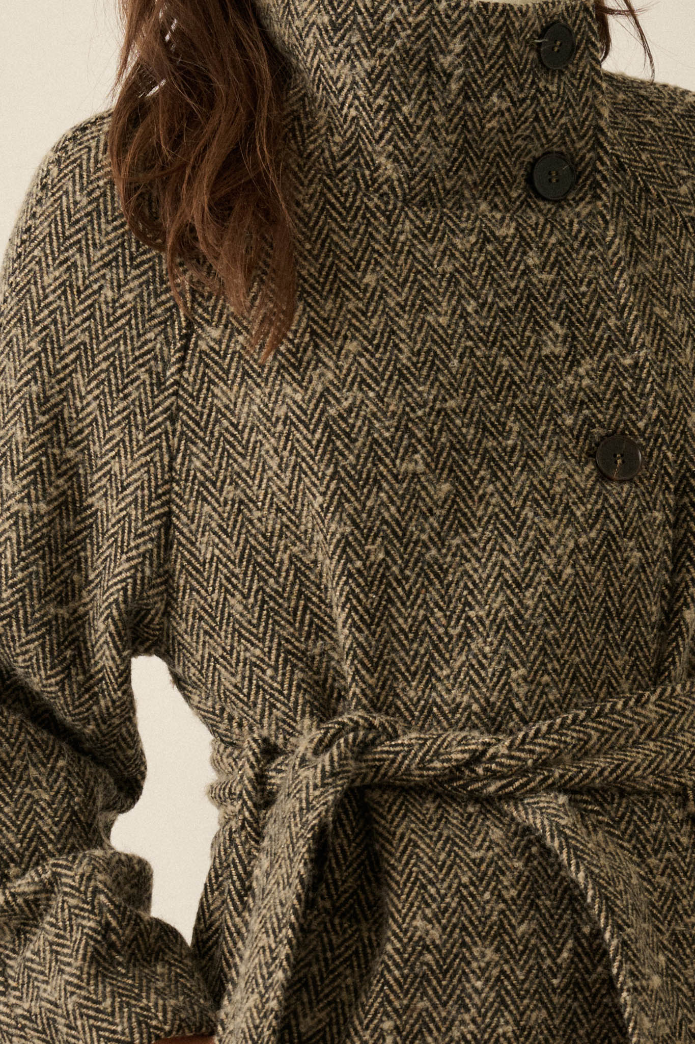 THE ELOISE HERRINGBONE TWEED BELTED OVERCOAT
