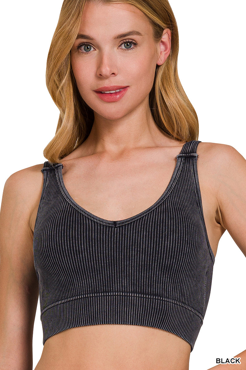 STONE WASHED RIBBED SEAMLESS PADDED TOP