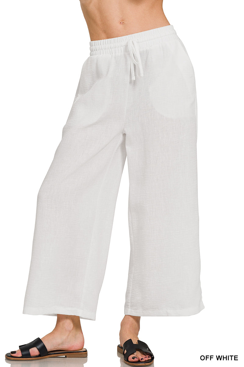 WOVEN CREPE CROPPED PANTS