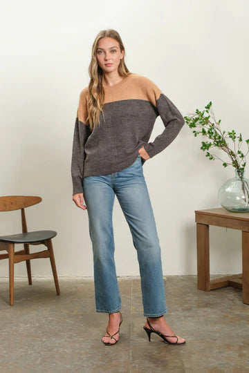 NEW COLOR | CONTRAST LONG SLEEVE KNIT PULLOVER SWEATER