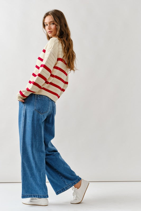 THE LACE UP STRIPE SWEATER