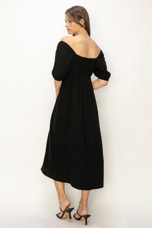PUFF SLEEVE MIDI DRESS