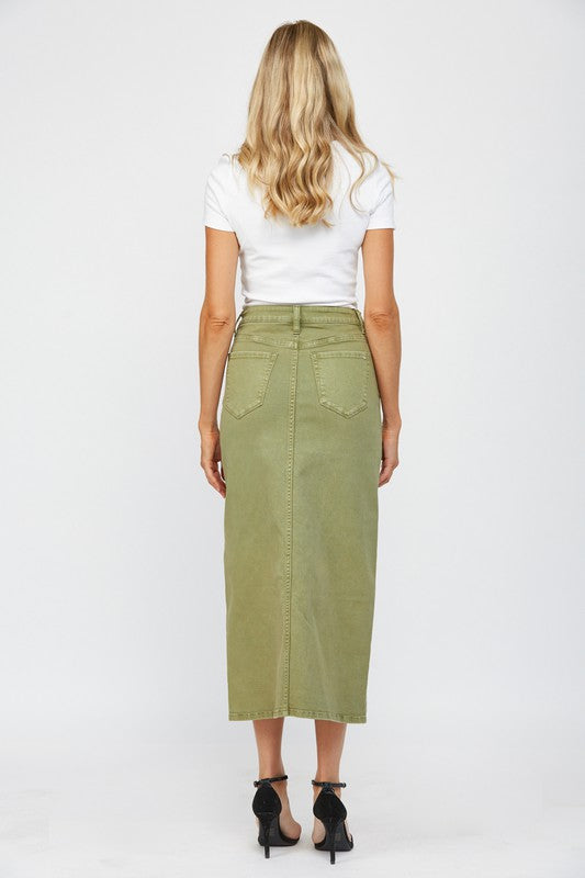 MICA DENIM | MIDI WITH FRONT SLIT SKIRT
